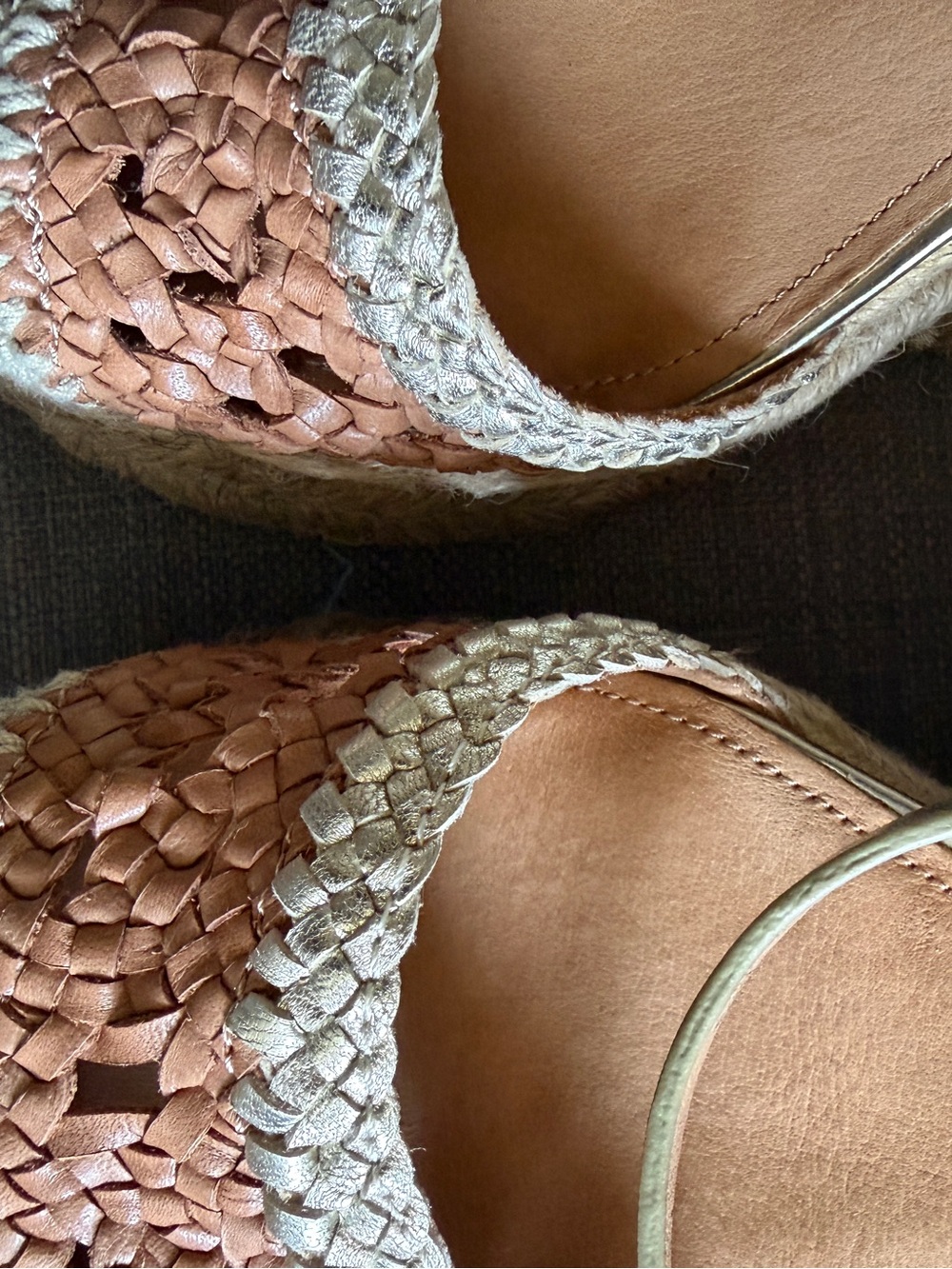 Coach Woven Espadrille Wedge Sandals in Rose Gold and Silver SIZE 6.5